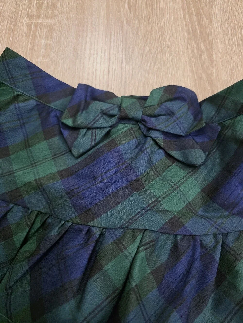 Gymboree Girls Green and Navy Plaid Ruffle Skirt with Bow Size 12 NEW with Tags